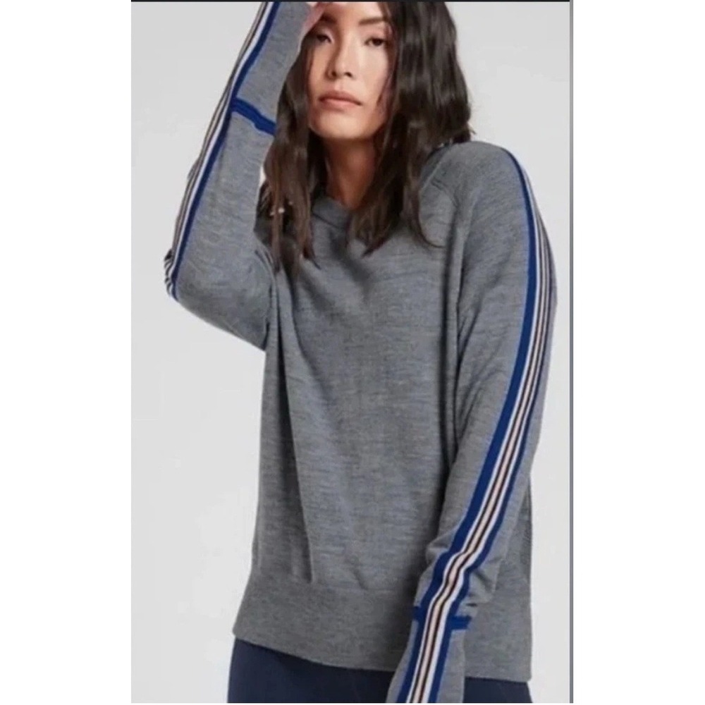 Athleta Canyon Colorblock Sweater Womens XS Gray Merino Wool Blend‎ Thumb Holes